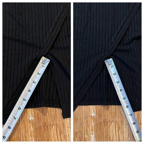 Sexy V-Neck Black Cold Shoulder Ribbed Knit Top with V Slit at Waist, size S M L - Picture 11 of 14